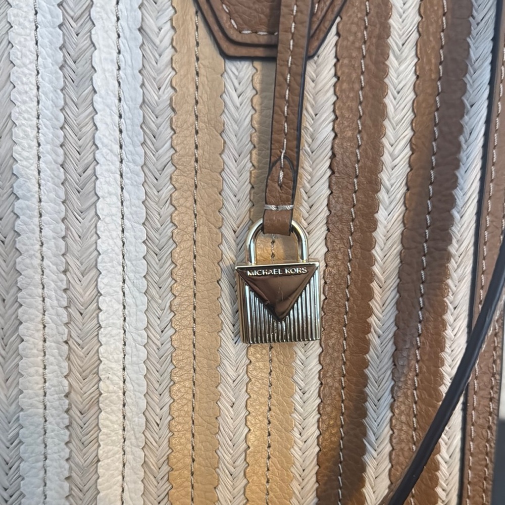 Michael Kors Striped Satchel in Brown and Tan - Picture 4 of 4